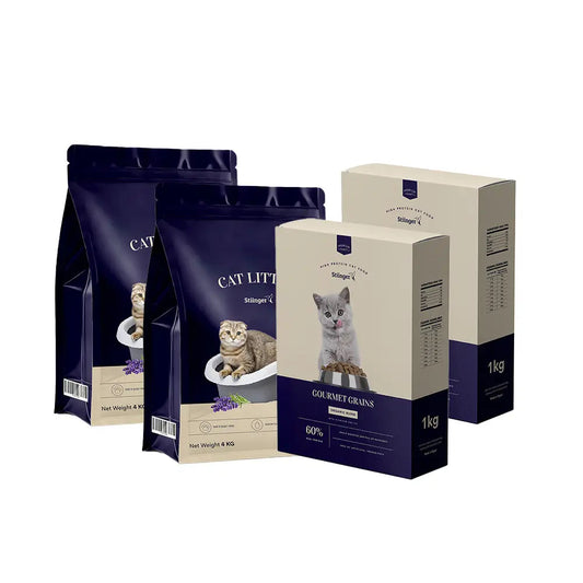 Value Pack: Eat & Poop (2 Dry Food + 2 Cat Litters) Stiinger