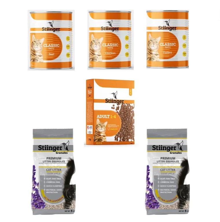 Value Pack: Travel Kit (2 Cat Litter + 1 Cat Dry Food + 3 Cat Wet Food) from Stiinger