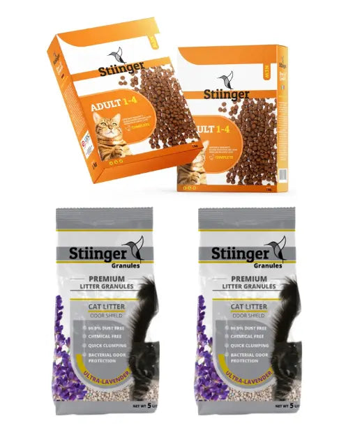 Value Pack: Eat & Poop (2 Dry Food + 2 Cat Litters) Stiinger